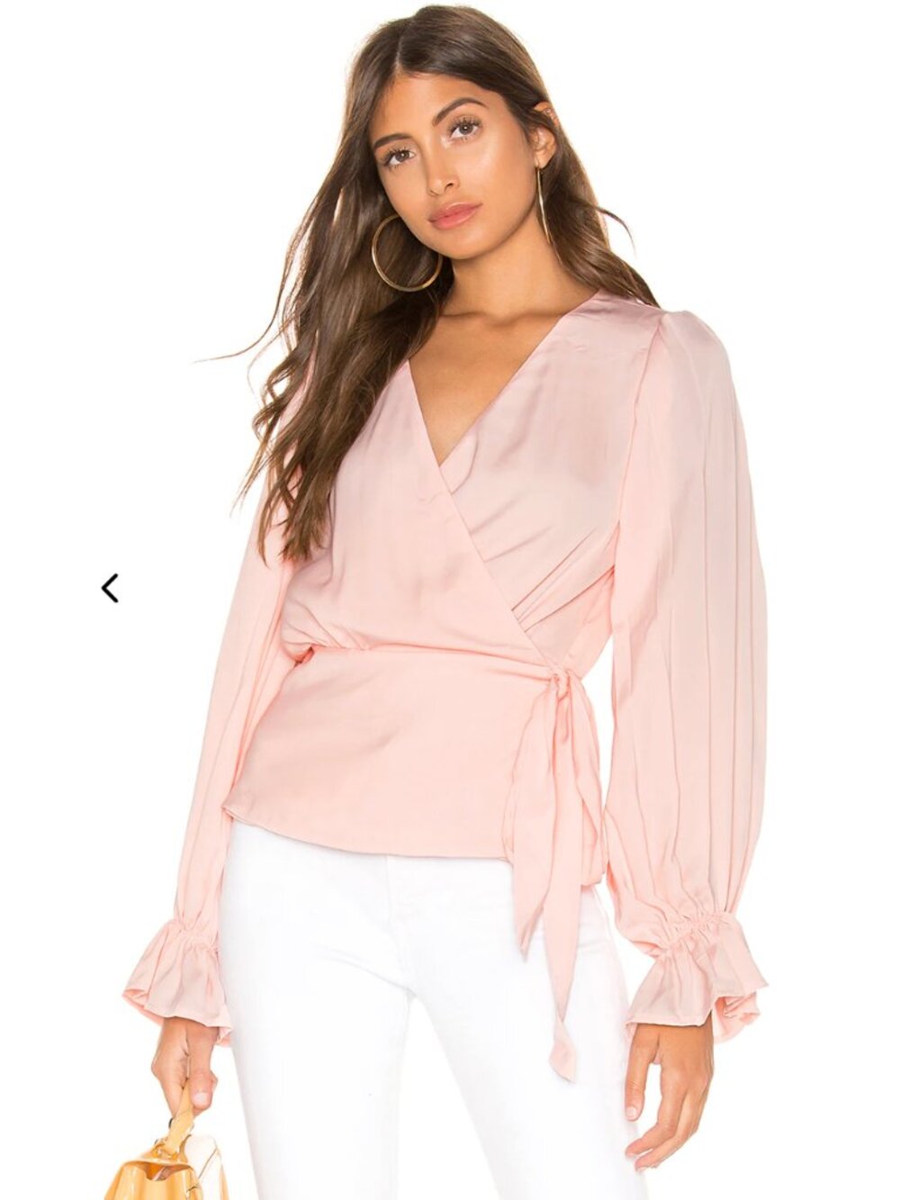 Line & Dot REVOLVE Pink Wrap Front Balloon Ruffle Sleeve Blouse Women's size XS